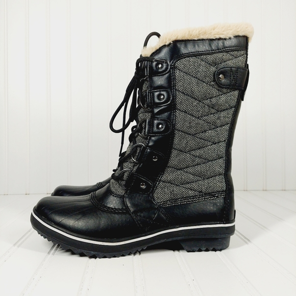 JBU Lorina Chilly Women's Mid Calf Black Herringbone Boots A806 - Picture 1 of 9